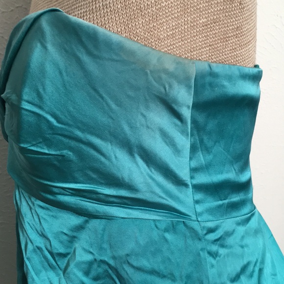 VTG Y2k NICOLE MILLER PETITES 100%SILK RUCHED DRAPED TEAL MIDI DRESS SZ 8P - Picture 4 of 9